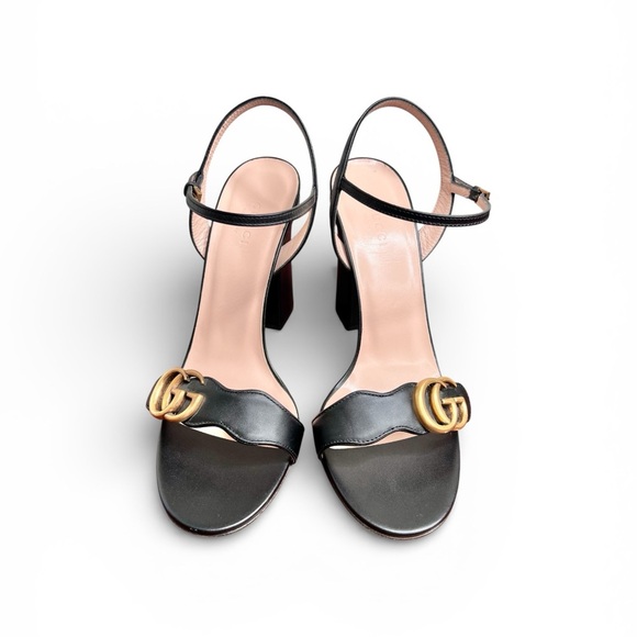Gucci Shoes - Gucci GG Marmot Block Heel Strap Sandals Black Size 39